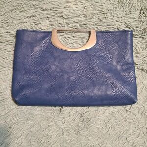 Charming Charlie Blue Clutch Bag Metal Handle Party Evening Purse 80s Vibes